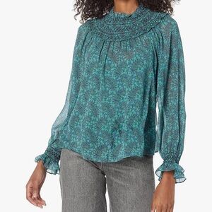 Joie “Maia” Smocked Neck Blouse – Silver Pine Multi – Size L – NWT